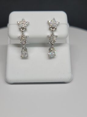 Dazzling 14k GP Silver Star Earrings with Moissanite Teardrop Earrings